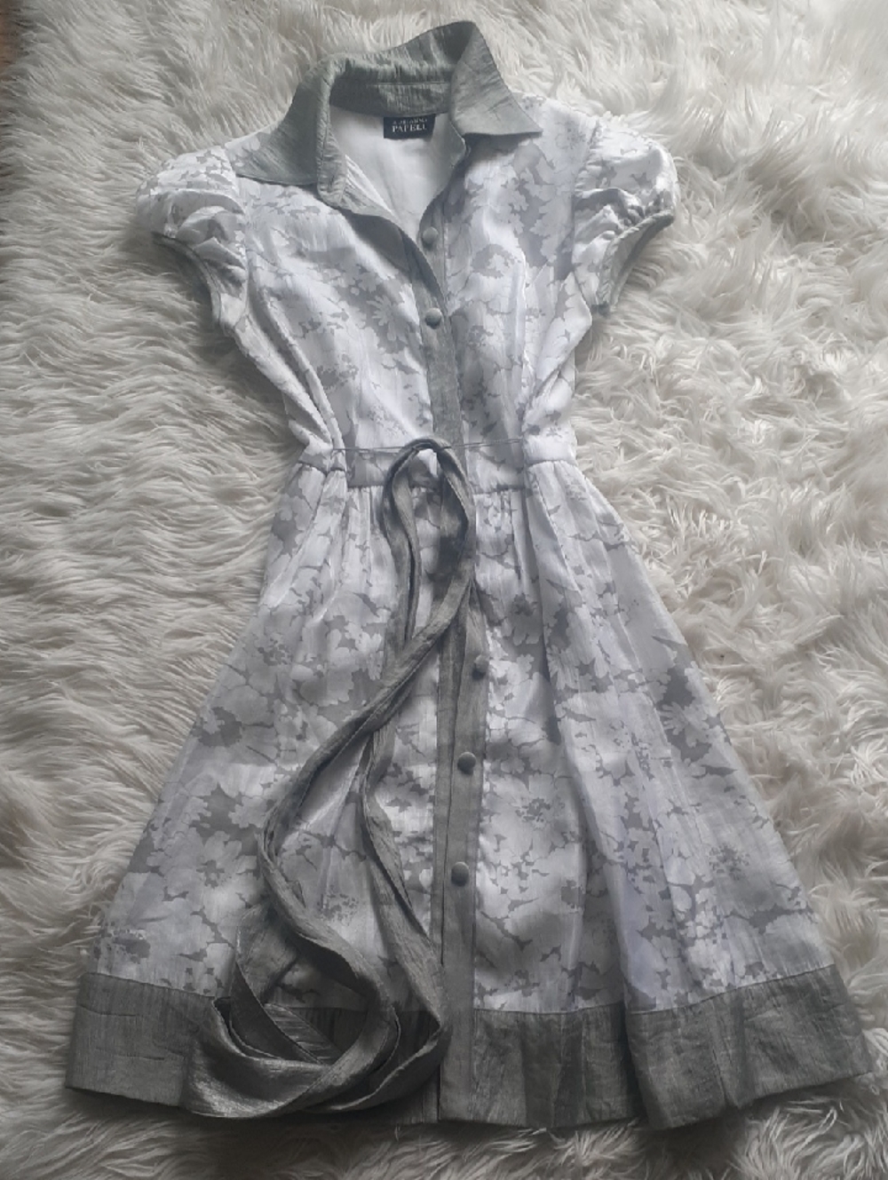 Adrianna Papell Silver & White Metallic Floral Dress